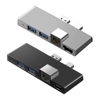 USB3.1 USB-C концентратор, док-станция Gen1, 4K-совместимый считыватель карт SD/ TF, конвертер RJ45 6в1 для Microsoft Surface