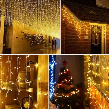 Рождественская Гирлянда ЕС/США, светодиодные Гирлянды для занавесок в виде сосулек, Свадебная вечеринка, Уличное украшение для сада, Праздничное освещение