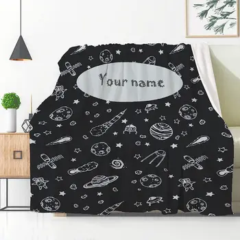 Персонализированные детские одеяла На заказ Астронавт Галактика Космическое Имя Одеяло Бросок Подарок для новорожденного Душ Мягкий Индивидуальный