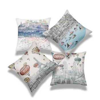 4шт Подушка с принтом иллюстраций британского искусства, Декоративная подушка, набор из 4 льняных наволочек, домашний декор, Наволочки для диванов