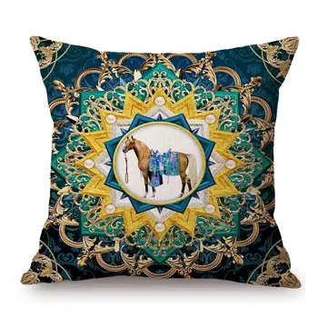 Винтажный европейский королевский двор, роскошный дизайн лошади, Металлическое украшение дивана Madala, Наволочка для подушки, Изумрудный Льняной чехол для подушки