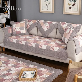 Пасторальный клетчатый хлопчатобумажный чехол для дивана с цветочным принтом, стеганые чехлы для гостиной, канапе, мебельный чехол fundas de sofa SP5041
