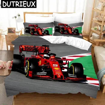Красный Гоночный автомобиль 3D Комплект постельного белья для мальчиков F1 Game Racer С принтом Пододеяльник 2 /3шт Постельное белье с наволочкой Двойное Полное Покрывало