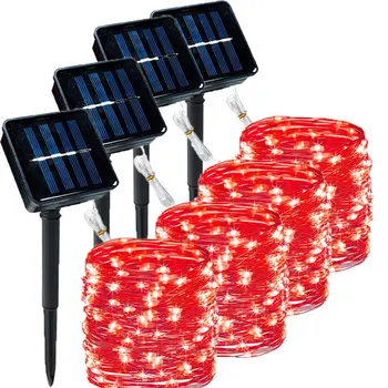 4 комплекта солнечных струнных сказочных огней 5 м 50LED, Водонепроницаемая Уличная гирлянда для кемпинга, Лампа солнечной энергии, Рождество для украшения сада