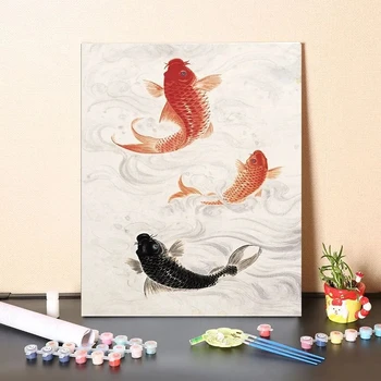 Цифровая картина маслом, заполняющая Китайский благоприятный Ruyiyi Золотая Рыбка Карп Украшение крыльца цвет масляной акриловой живописи