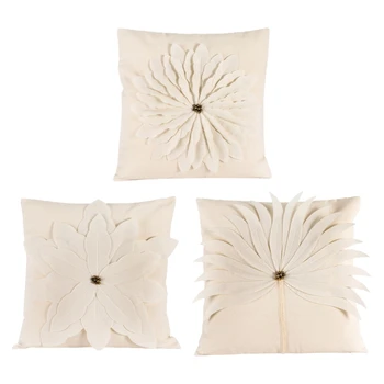 Скандинавская льняная подушка для чехла, 3D цветочные лепестки, акцентное кольцо, вышивка, аппликация, Декоративная подушка для дома