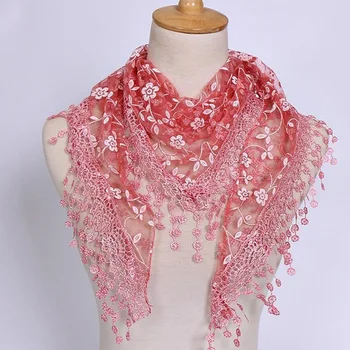 Новые шарфы для женщин Модные женские треугольные с кисточками, женская шаль, кружевной шарф с цветочным принтом
