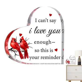 Табличка в виде сердца на День Святого Валентина Романтическое настольное украшение с красивыми узорами в виде красных птиц, Четкие искренние слова для камина