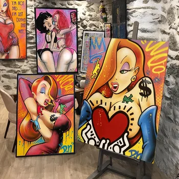 Сексуальная курящая девушка, плакаты, принты, Бум, красота груди, холст, абстрактный мультяшный персонаж, настенные рисунки для домашнего декора
