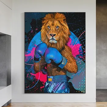 Плакат King Lion Boxer, печать на холсте, Настенное искусство животных, холст, живопись, Подвесные картины, Домашний декор для гостиной, спальни без рамы