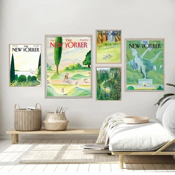 Журнал New Yorker, принты на холсте, плакаты с зеленым пейзажем, Скандинавские растения, Фотографии деревьев, Настенное искусство для гостиной Без рамок