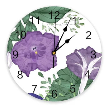 Настенные часы с изображением фиолетового растения и цветка Современные бесшумные часы для домашнего декора гостиной Настенные часы