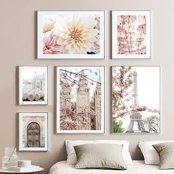 Парижское полотенце, Лондонское здание, Цветущий цветок, плакаты на скандинавскую тему и принты, настенное искусство, холст, картина для домашнего декора гостиной