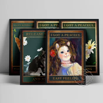 Плакат с винтажными художественными принтами в стиле Ренессанс, портрет кошки, Ретро Настенная картина на холсте, домашний декор для детской комнаты, забавный подарок