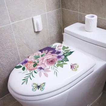 Уникальный дизайн, наклейка на туалет, Яркая наклейка на туалет в розовый цветок, легко наносится, обладает сильной липкостью, наклейка для декора стен ванной комнаты
