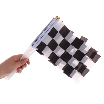 10 шт. / упак. Черно-белый квадратный ручной флаг 14 * 21 см, размахивающий флагом гонщика, Гоночные флаги и баннеры, Декоративный флаг спортивного автомобиля
