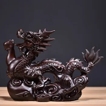 Черное дерево резной дракон украшение Зодиакальный дракон украшение дома гостиной офиса рабочего стола поделки из красного дерева отправка подарков статуя