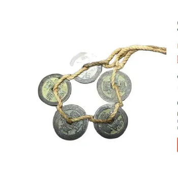 Китайская древняя медная монета, квадратное отверстие, серебряная цепочка с пятью императорами