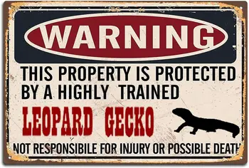 Забавный Предупреждающий знак с Леопардовым Гекконом Предупреждающая собственность Защищена Леопардовым Гекконом Ретро Металлическая Жестяная Вывеска Винтажная Алюминиевая Вывеска