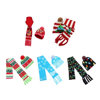 Детская зимняя шапка, шейный платок, Рождественская шапка, шарф с кисточками для младенцев, малышей, Вязаная шапка, шарф с подсветкой