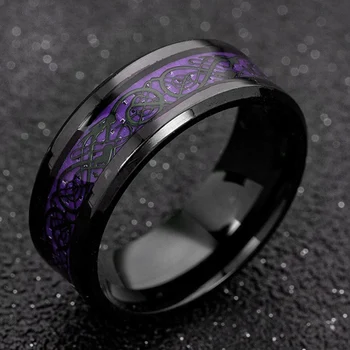 Мужская мода 2023 года, Инкрустация в виде дракона из нержавеющей стали, Фиолетово-черное кольцо из углеродного волокна, Обручальное кольцо, ювелирные изделия 8 мм