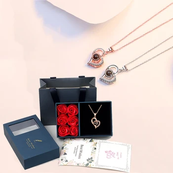 100 Языков, я Люблю Тебя, ожерелье с 6 Розами, Роскошная Подарочная коробка для подруги, подарок на День Святого Валентина 2023, Модные Романтические украшения