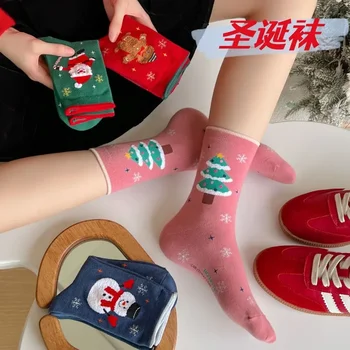 Рождественские носки, женские носки средней длины, осень-зима, красные носки Year of Life Instagram, пара хипстеров, Студенческие чулки