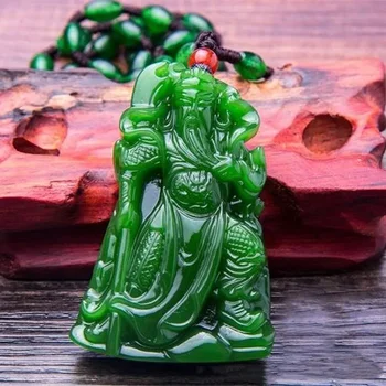 Натуральный Зеленый Нефритовый Кулон Гуань Гун Ручной Работы, Модные Ювелирные Изделия, Мужское и Женское Ожерелье Wu Cai Shen Guan Gong