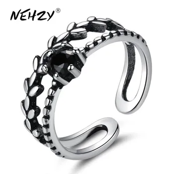 Серебрение NEHZY, новые ювелирные изделия, Новое Женское кольцо, ретро-Полый Черный Цветок, Регулируемый Размер отверстия, Тайское Серебряное кольцо
