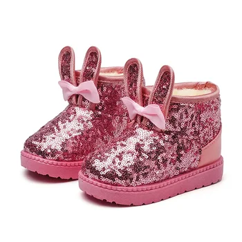 2023 Новые зимние детские зимние ботинки с блестками и заячьими ушками, Милые ботинки для девочек, детские зимние ботинки, водонепроницаемая теплая модная обувь, шикарная