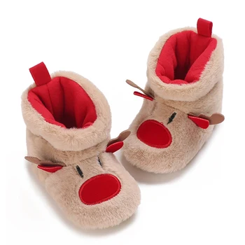 Рождественские ботинки для маленьких мальчиков и девочек с противоскользящей подошвой, флисовая обувь для прогулок, мягкие зимние ботинки для младенцев