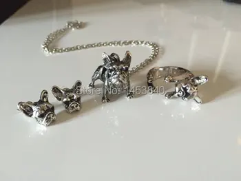 Ожерелье/кольцо/серьги с французским бульдогом В комплекте 3 цвета 4 шт./лот