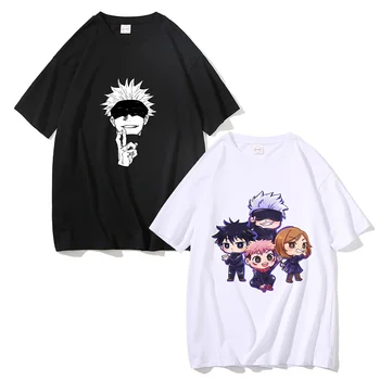 Футболка Jujutsu Kaisen для мужчин и женщин с аниме-рисунком Годзе, белая черная футболка, одежда с коротким рукавом, крутые свободные дышащие футболки в подарок