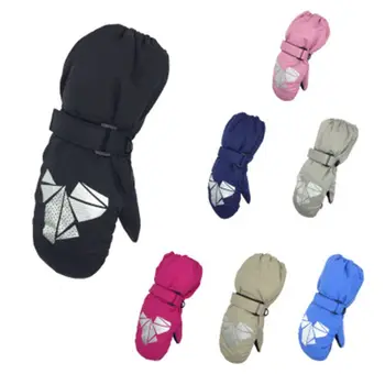 Детские зимние теплые перчатки с геометрическим принтом для мальчиков и девочек, плотные ветрозащитные варежки