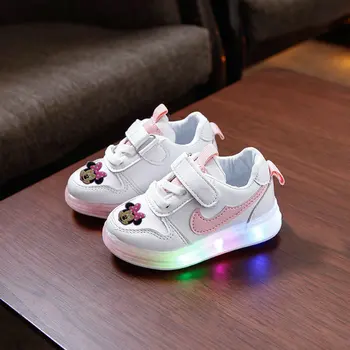 Повседневные кроссовки Mickey со светодиодной подсветкой Для мальчиков и девочек, спортивная обувь для косплея принцессы с подсветкой, Модная светящаяся обувь