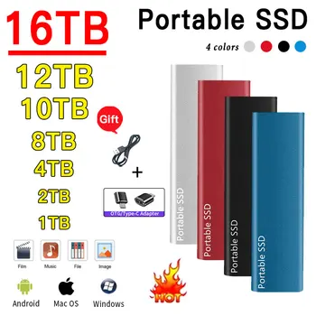Портативный SSD Супер Высокоскоростной SSD Sata 1 ТБ 2 ТБ 100% Реальная Емкость 4 ТБ 8 ТБ Usb Флэш-Жесткий Диск 16 ТБ Флеш-накопитель Disco Duro Externo
