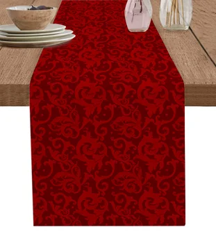 Зимняя Рождественская настольная дорожка с красным рисунком в стиле ретро из хлопка и льна, свадебный декор, настольная дорожка, Декор праздничного стола, скатерть