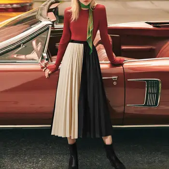 Шифоновая юбка Женская Эластичная с высокой талией, легкая цветная плиссированная юбка миди в стиле пэчворк, юбка-трапеция с большим подолом, уличная одежда