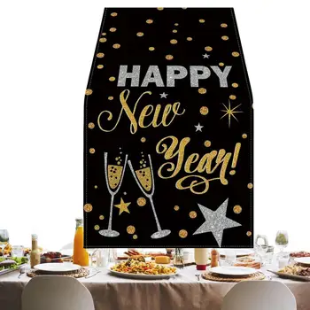 Новогодняя Настольная Дорожка 2024 Cheers Happy New Year Скатерть Прочная Настольная Дорожка Защитное Украшение Стола Для Кухонной Вечеринки