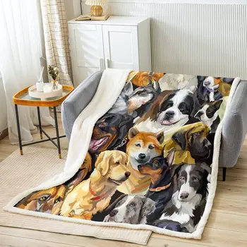 Одеяло из шерсти для собак, 3D-принт, Флисовое Покрывало для кровати, дивана, кушетки, детей, мальчиков, девочек, подростков, Декор комнаты Акварельными собаками