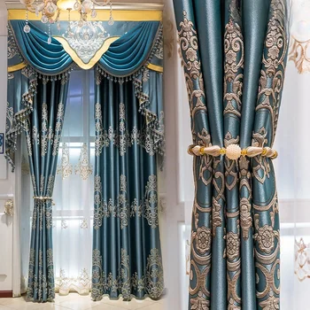 Шторы с павлиньей синей рельефной высокоточной вышивкой для гостиной, спальни, шторы в европейском стиле, Украшение дома на заказ