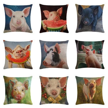 Диван кресло наволочка из альпаки гостиная фермерский дом картина маслом животное розовая свинья чехол для подушки