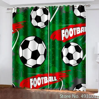 2023 3D Принт Мальчик Футбол Футбол Дети 2 шт. Затеняющие шторы Затемняющая оконная занавеска для гостиной спальни домашнего декора