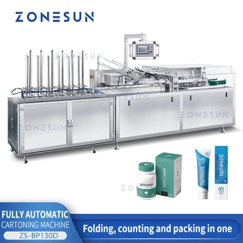 Горизонтальная автоматическая картонная упаковочная машина ZONESUN с присоской для подачи косметического флакона в тюбике для упаковки крема для рук ZS-BP130D