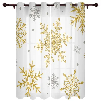 Рождественские шторы с текстурой золотой снежинки для спальни, гостиной, обработки оконных штор, жалюзи, штор для кухни, домашнего декора