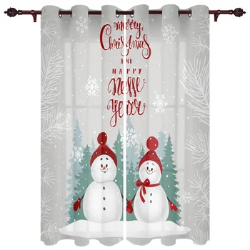 Рождественский снеговик Снежинка Сосна Оконные шторы для гостиной Роскошные шторы для спальни Кофейные шторы для декора кухни
