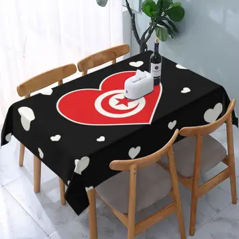 Прямоугольный Маслостойкий Тунисский флаг Любви с сердечками, крышка стола, Эластичная скатерть с подкладкой по краю, Скатерть для ужина