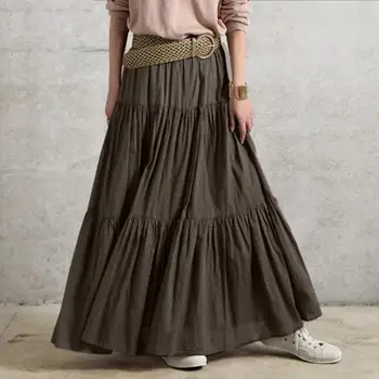 Осенне-летние длинные юбки, винтажная юбка Макси трапециевидной формы, женская плиссированная юбка с рюшами, повседневные свободные юбки с эластичной резинкой на талии, большие размеры, faldas