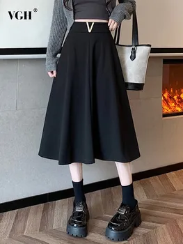 Женская длинная юбка VGH из металла в стиле пэчворк, с высокой талией, с карманами, свободные минималистичные юбки трапециевидной формы, женская модная одежда