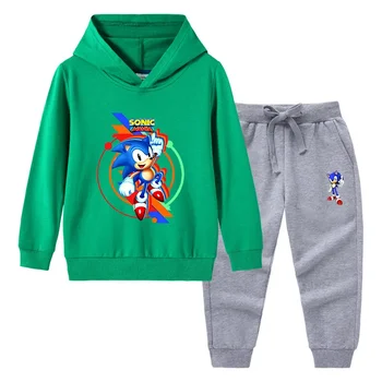 Новая детская одежда Sonic's, Детский Свитер С капюшоном, Брюки, Хлопковый костюм-двойка С длинными рукавами